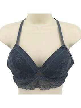 Coco Womens Medium Bra Grey Floral Flower Lace Padded Strappy Bralette Bra